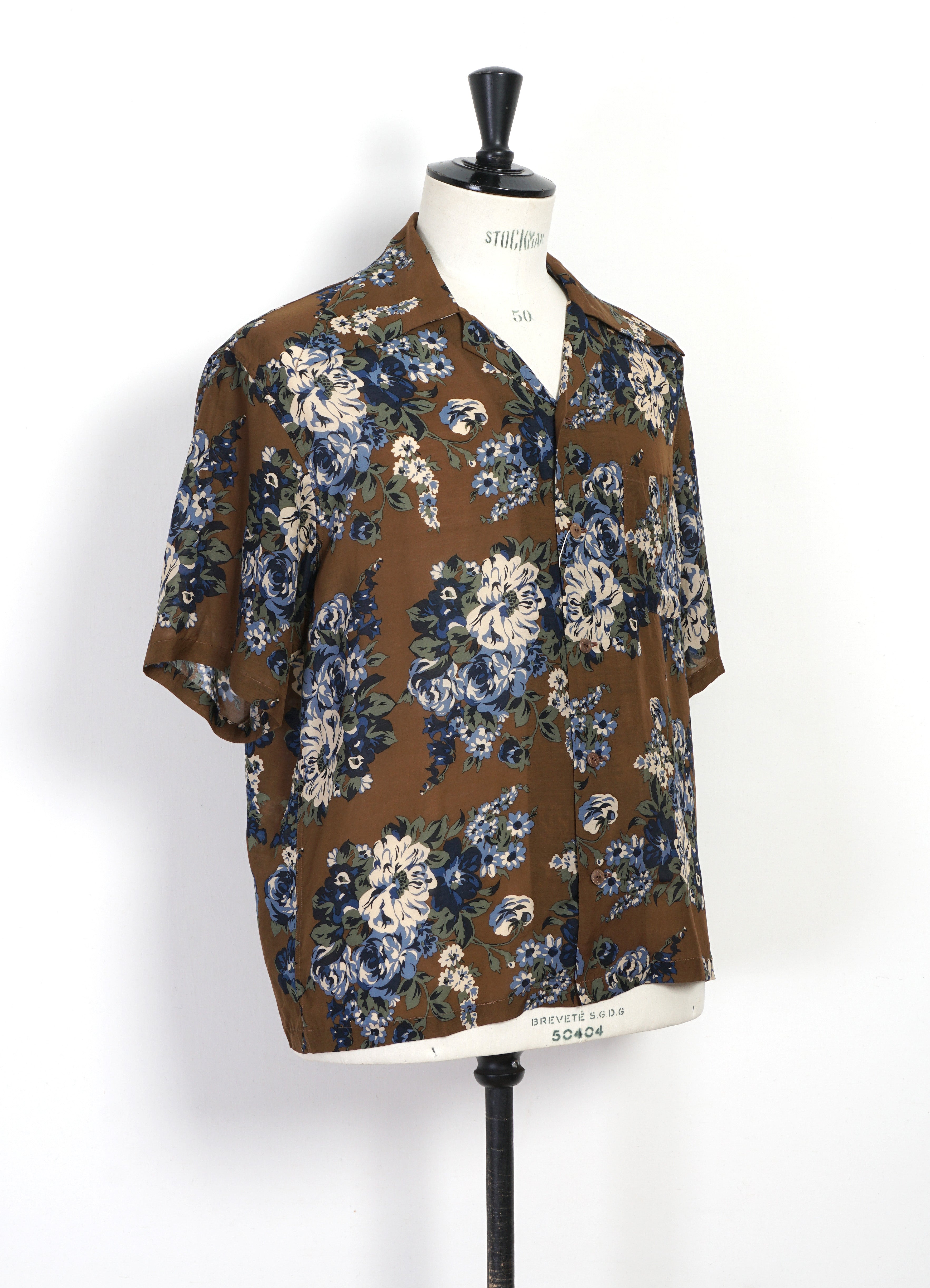 CHAMPETRE MARIA WRANGLE | Silk & Cupra Aloha Shirt | Brown/Khaki