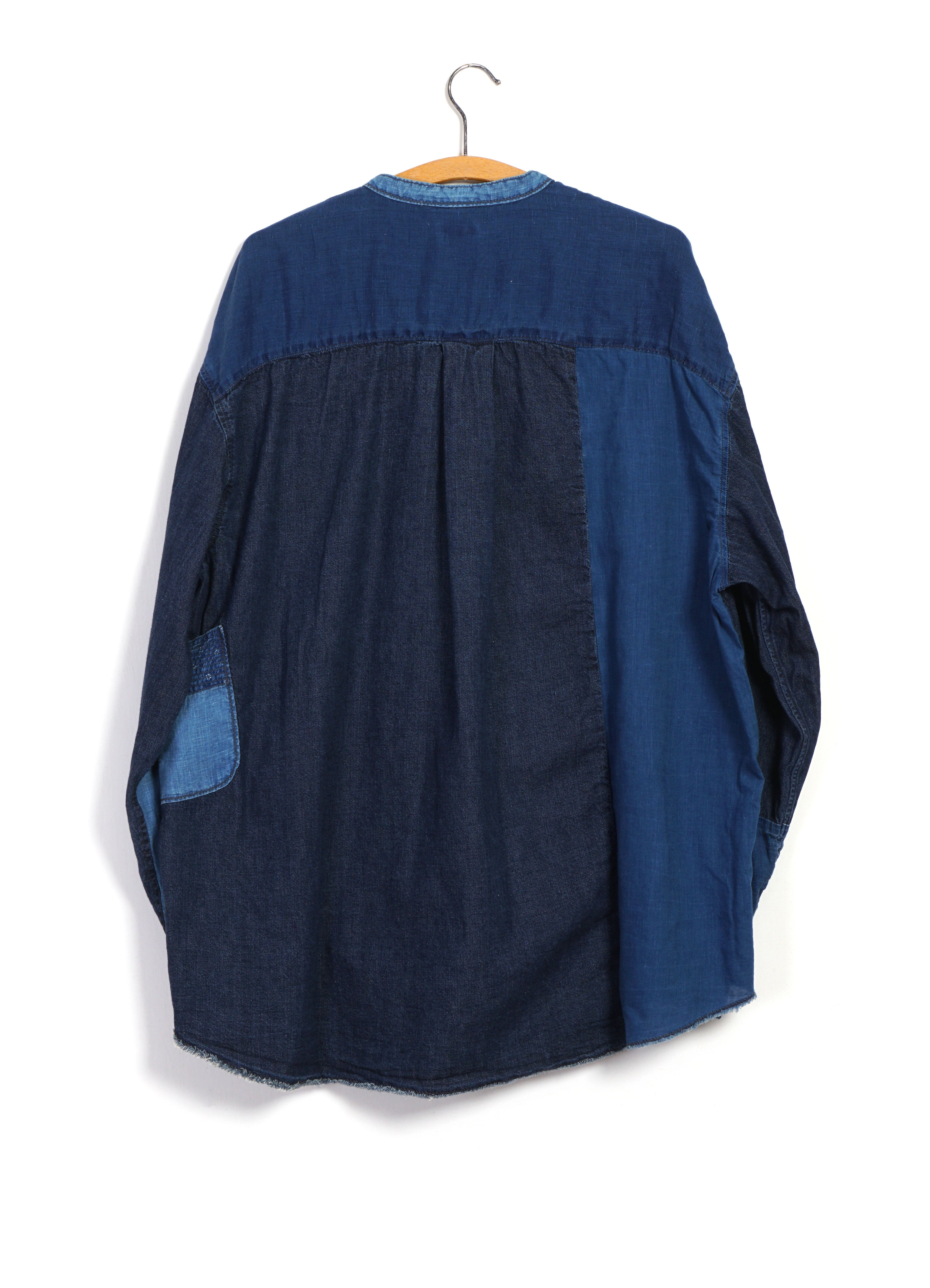 KATMANDU | Patchwork Shirt With Band Collar | Indigo