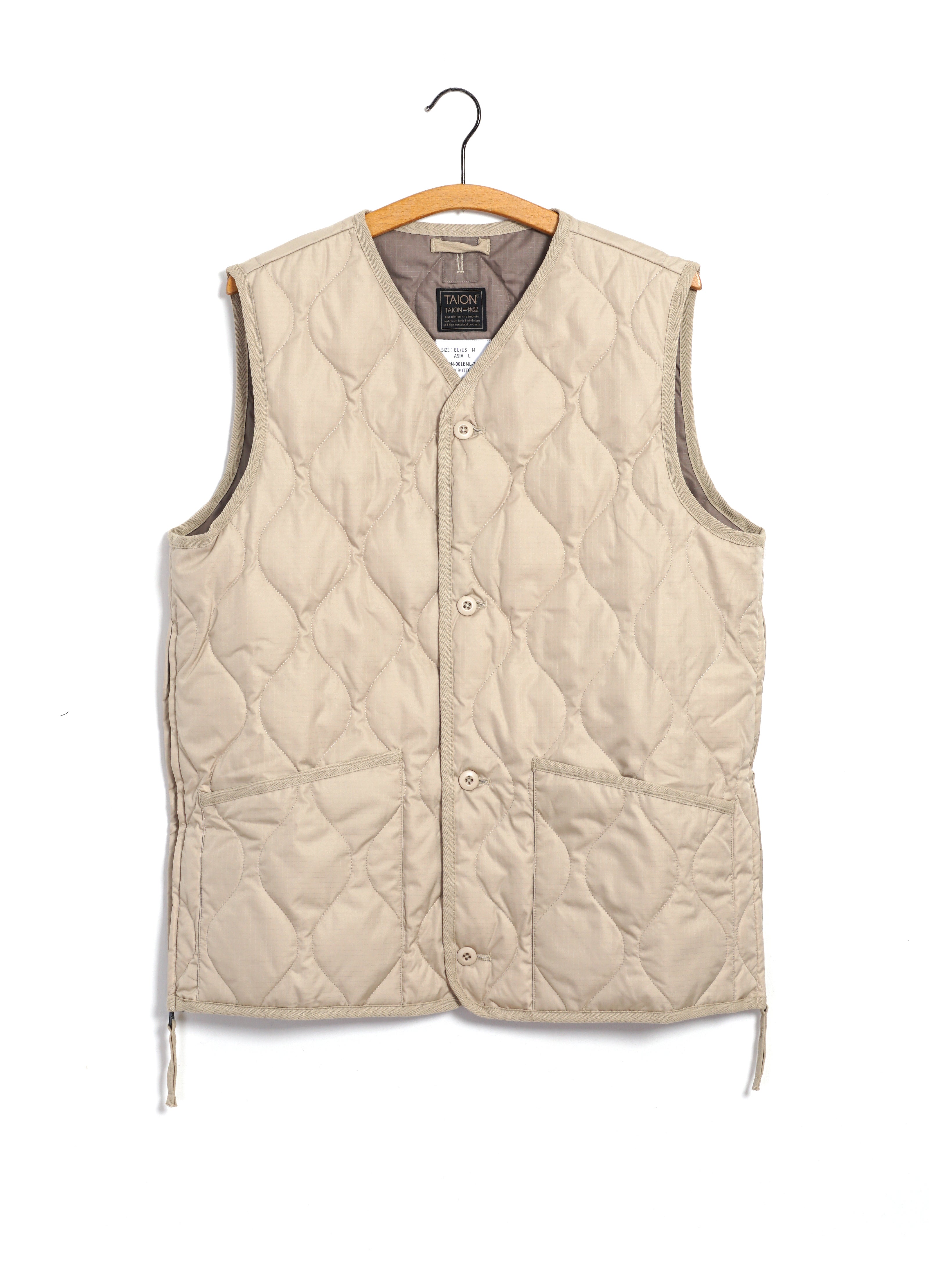 DOWN VEST | Military V-Neck Down Vest | Cream | HANSEN Garments