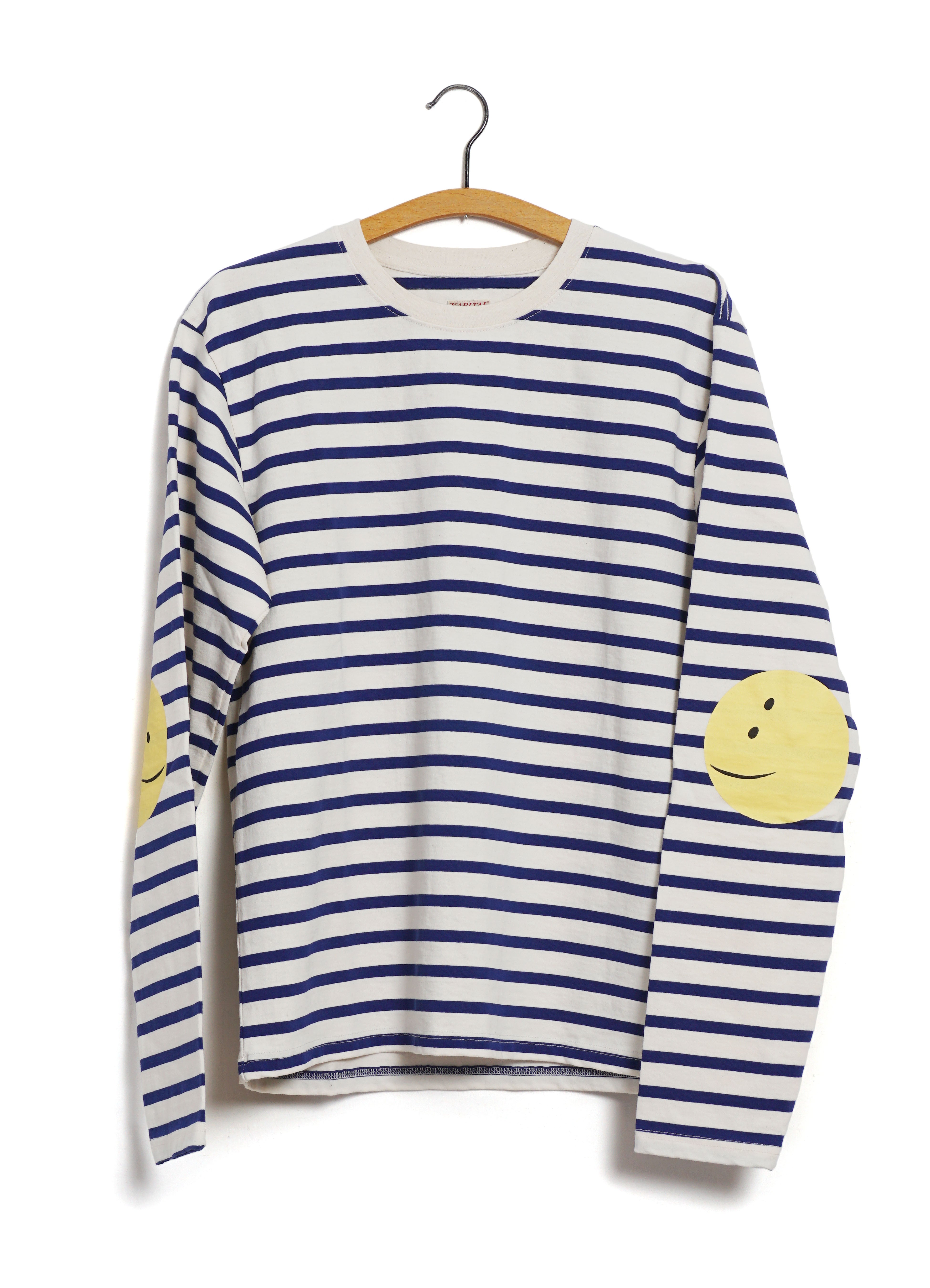 PROFILE RAINBOWY PATCH | Striped Long Sleeve T | Ecru/Blue