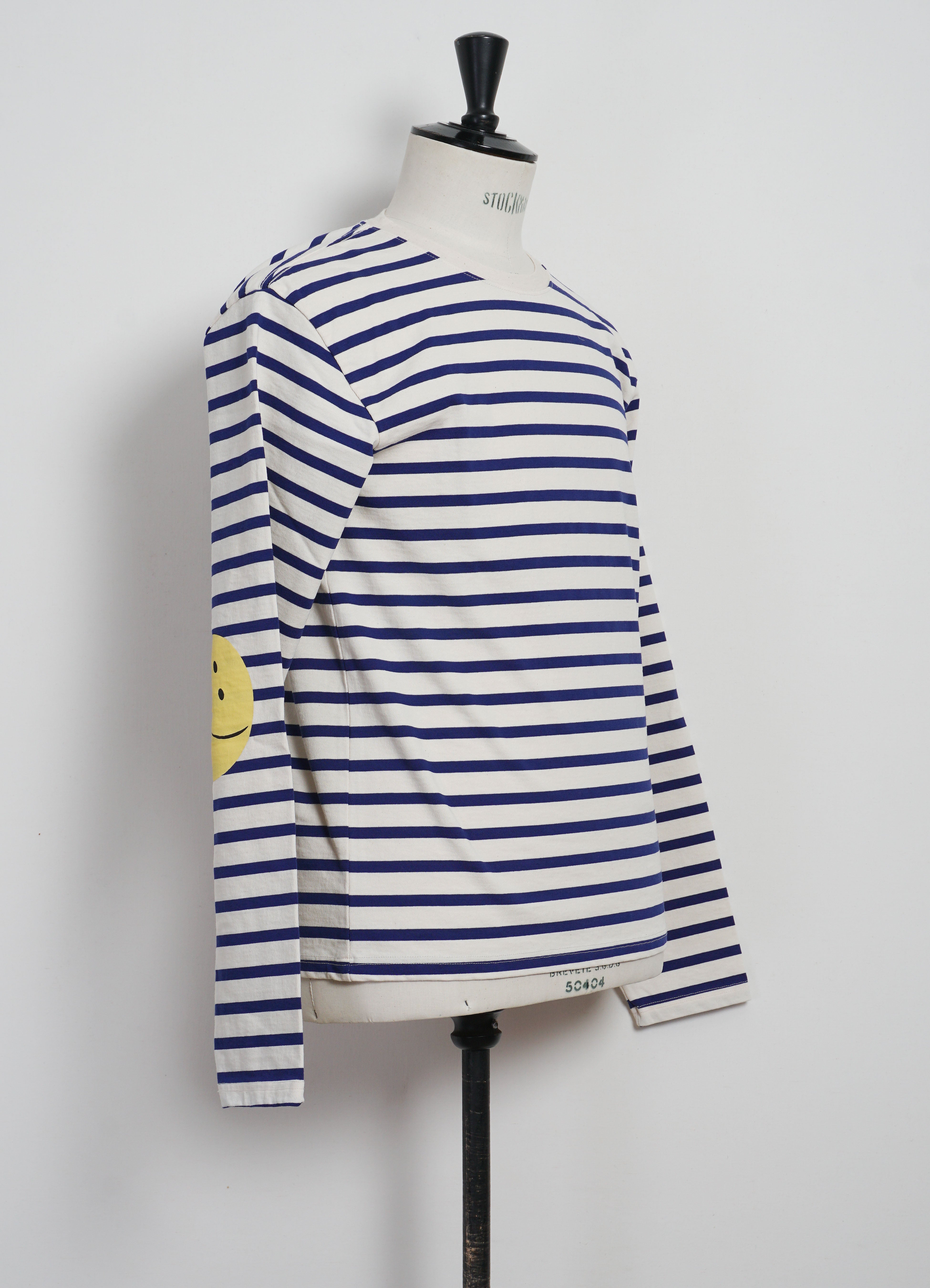 PROFILE RAINBOWY PATCH | Striped Long Sleeve T | Ecru/Blue