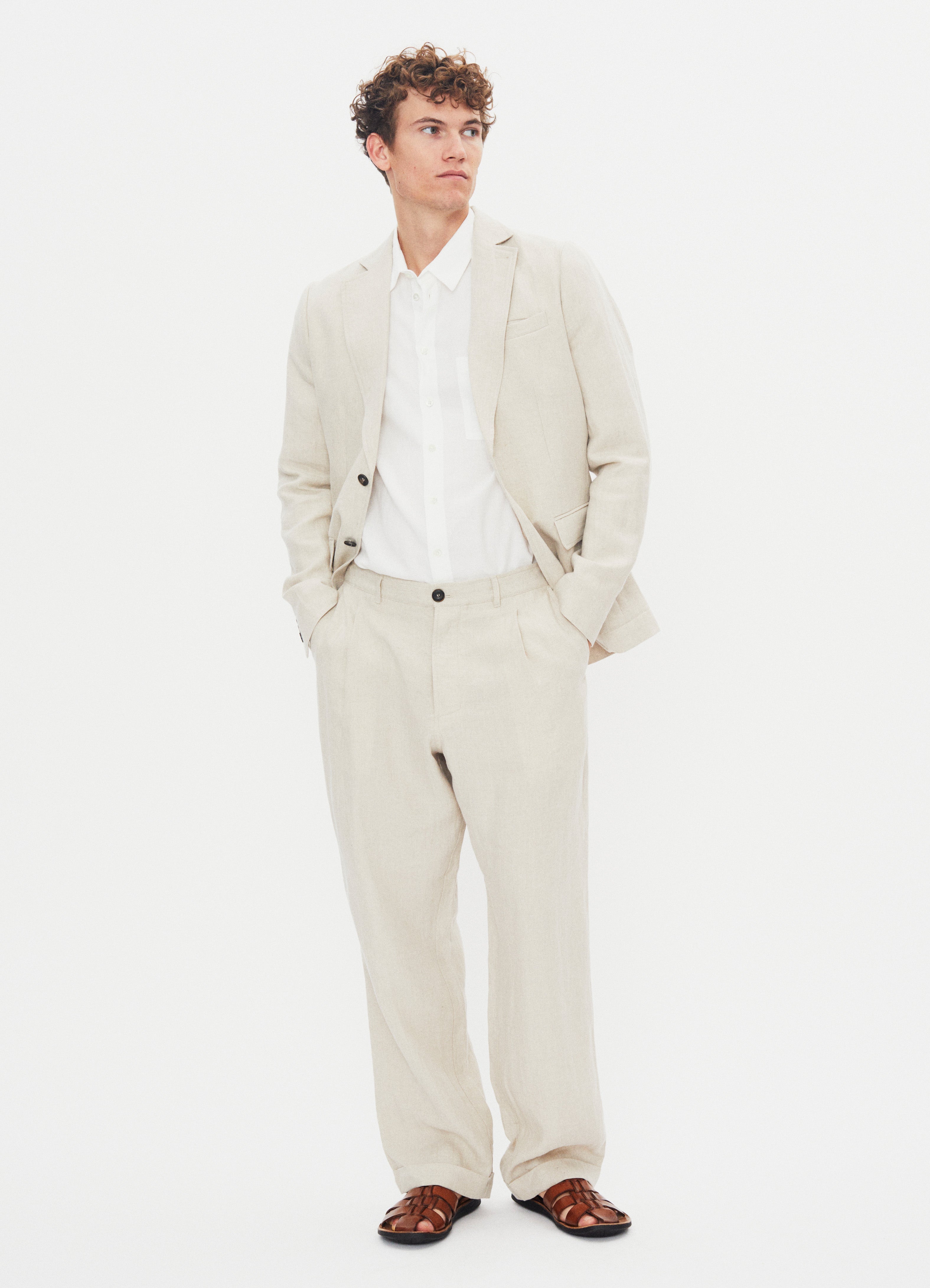SUNE 31-67-1 | Classic Pleated Trousers | Nature Linen