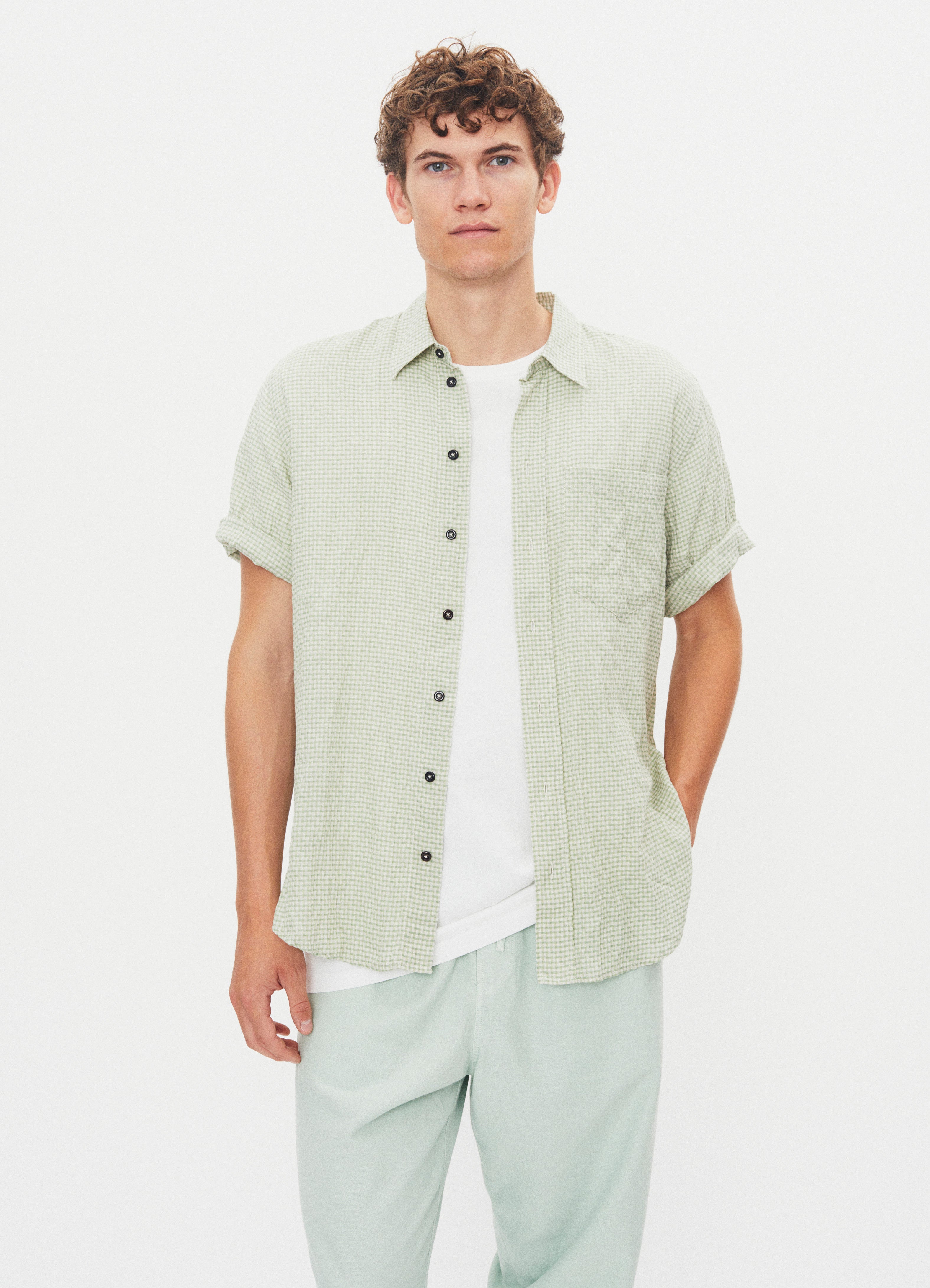 REIDAR 31-34-6 | Loose Fit Short Sleeve Shirt | Broken Green Checks