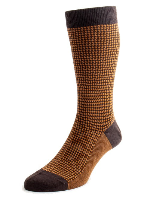 HIGHBURY | Houndstooth Merino Wool Socks | Chocolate/Old Gold