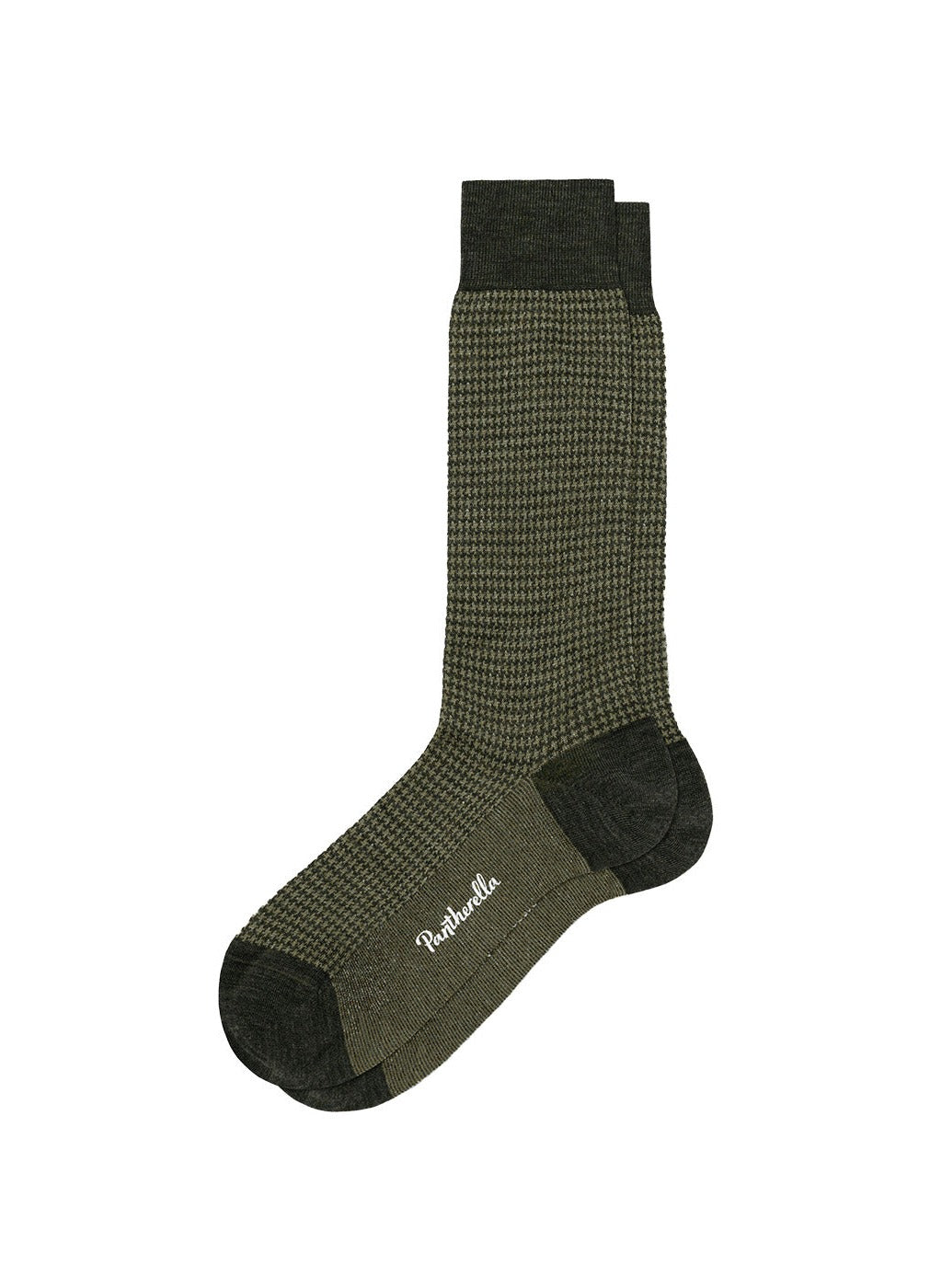 HIGHBURY | Houndstooth Merino Wool Socks | Dark Olive Mix
