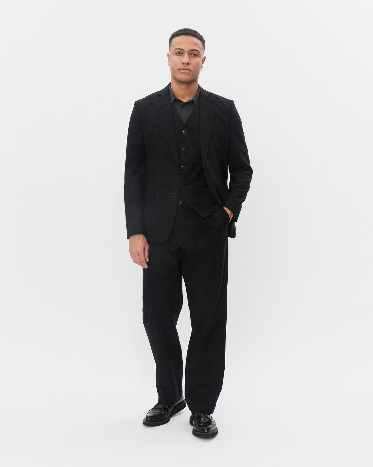 SUNE 32-65-2 | Pleated Classic Trousers | Wool Pin Black
