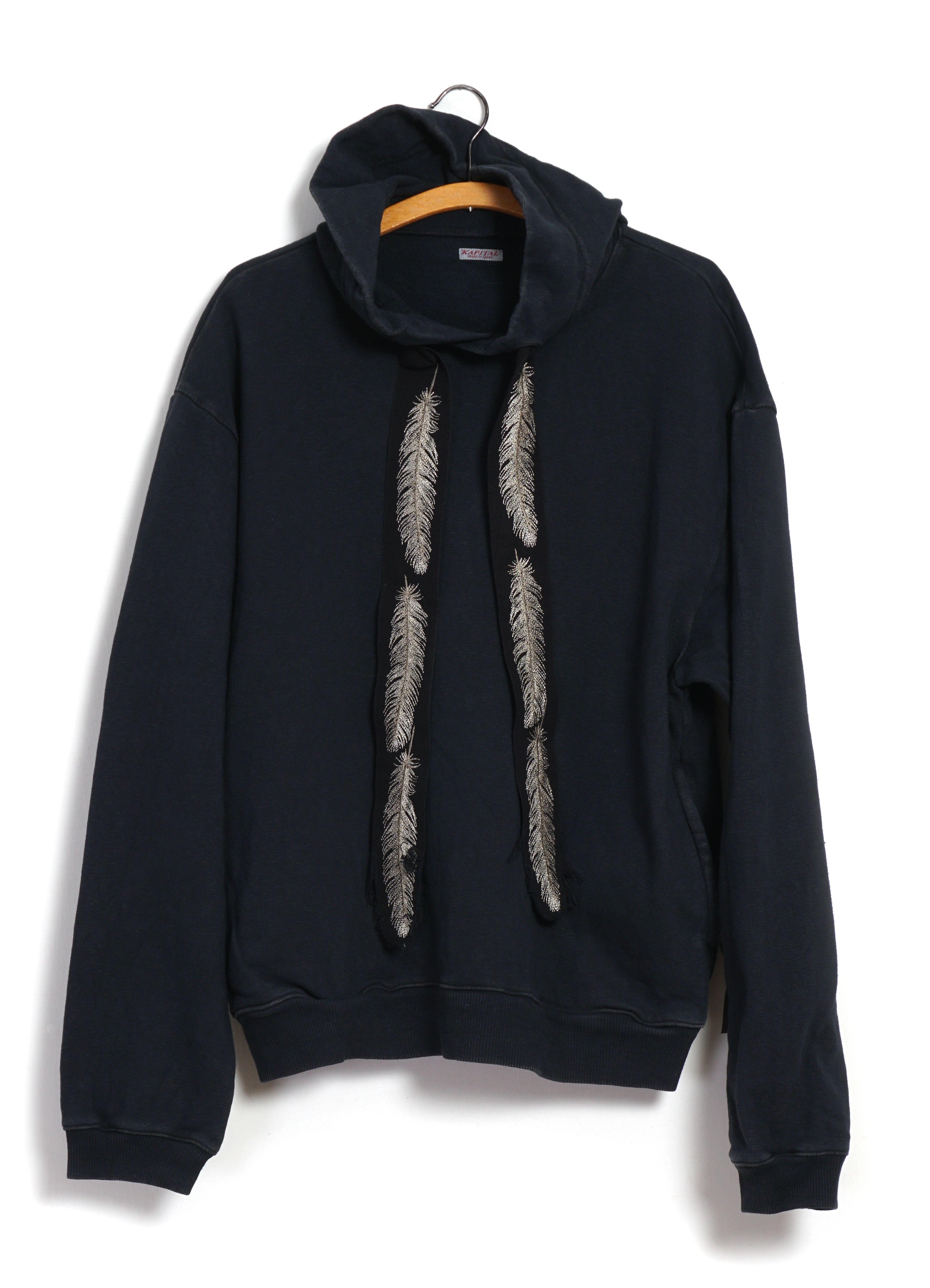 SWT | Knit Feather Cord Hoodie | Black