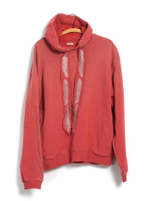 SWT | Knit Feather Cord Hoodie | Red