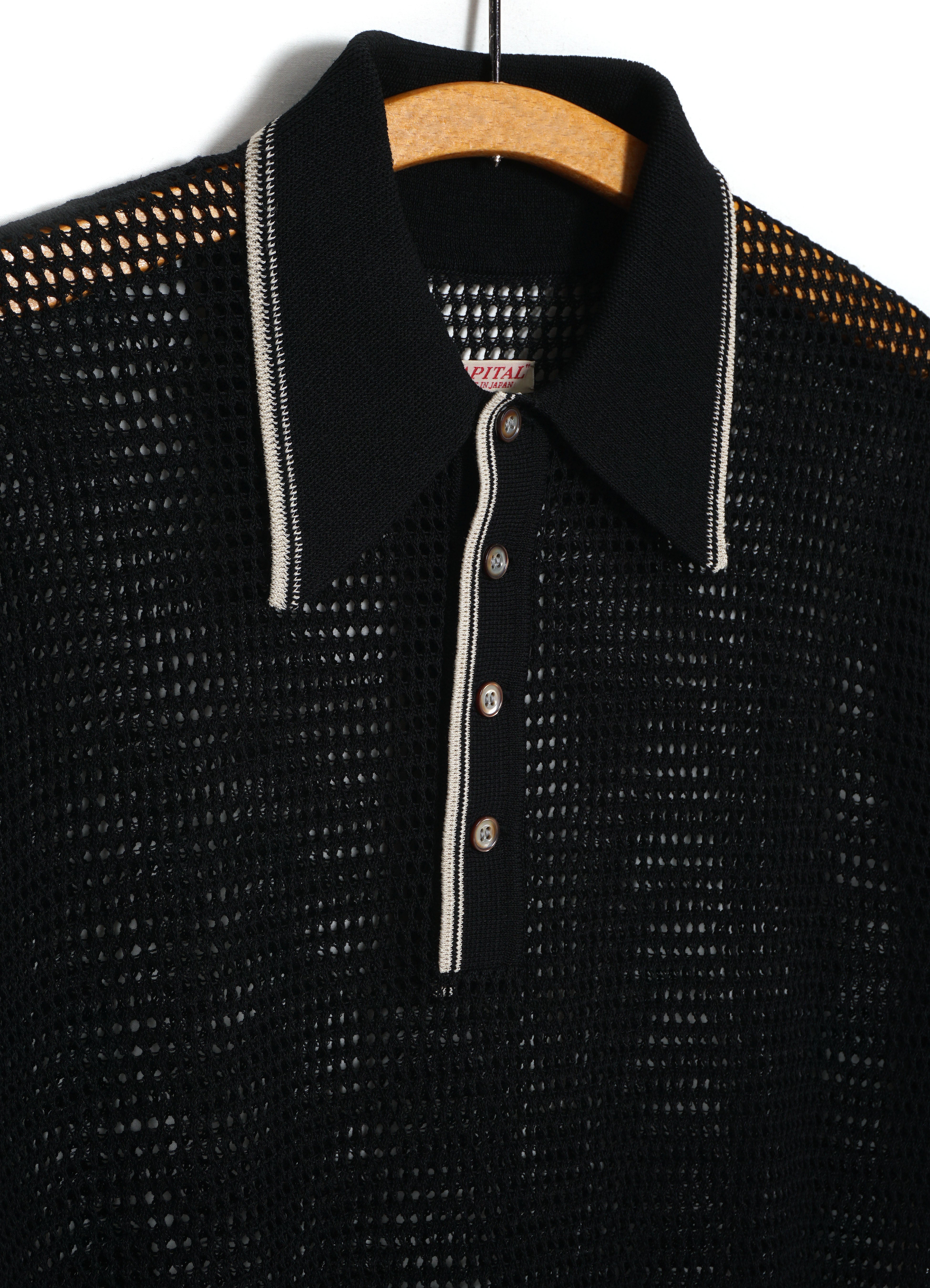 CAROL | 12g Mesh Knit Polo | Black