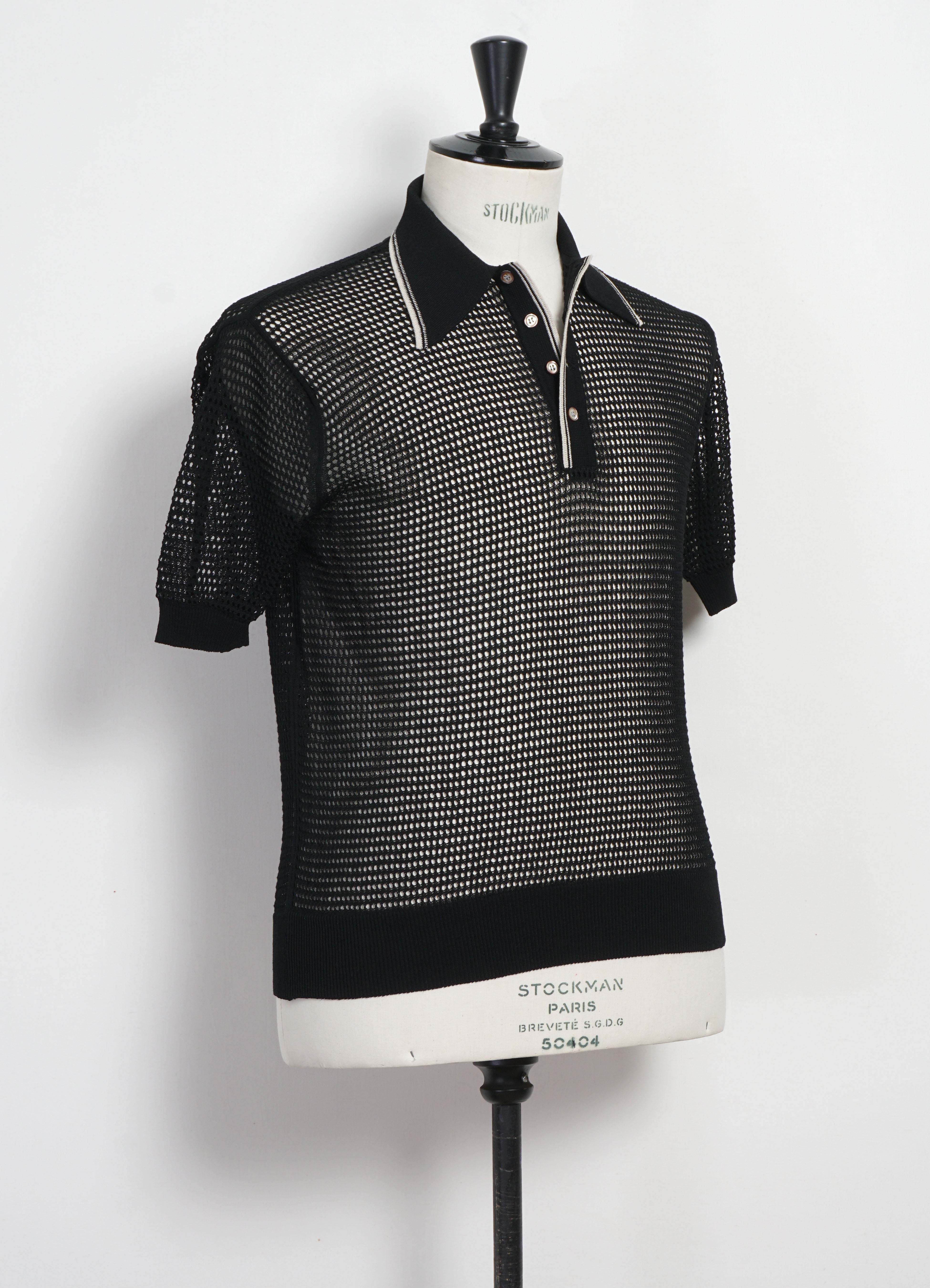 CAROL | 12g Mesh Knit Polo | Black