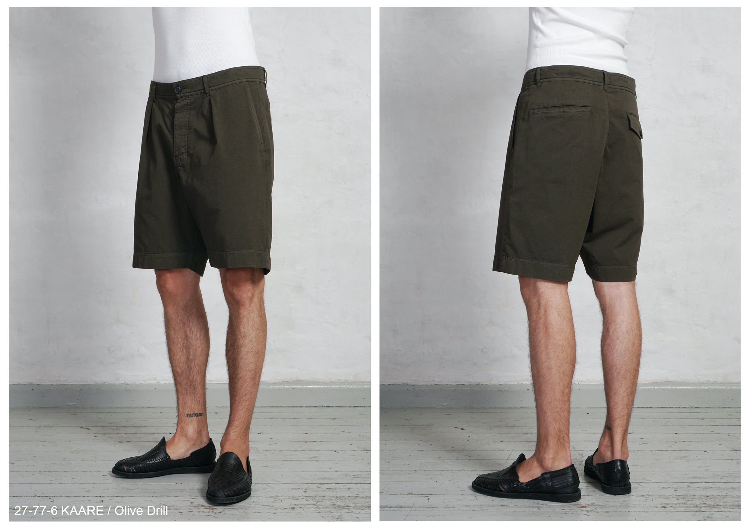KAARE | Wide Pleated Shorts | Olive Drill