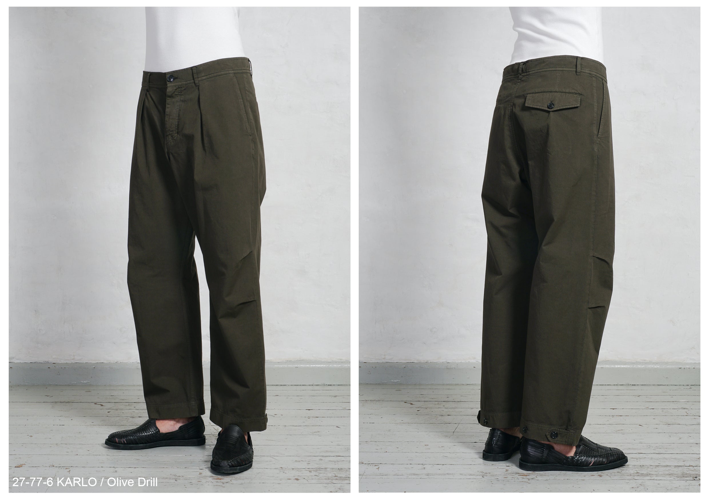 KARLO | Wide Pleated Trousers | Olive Drill