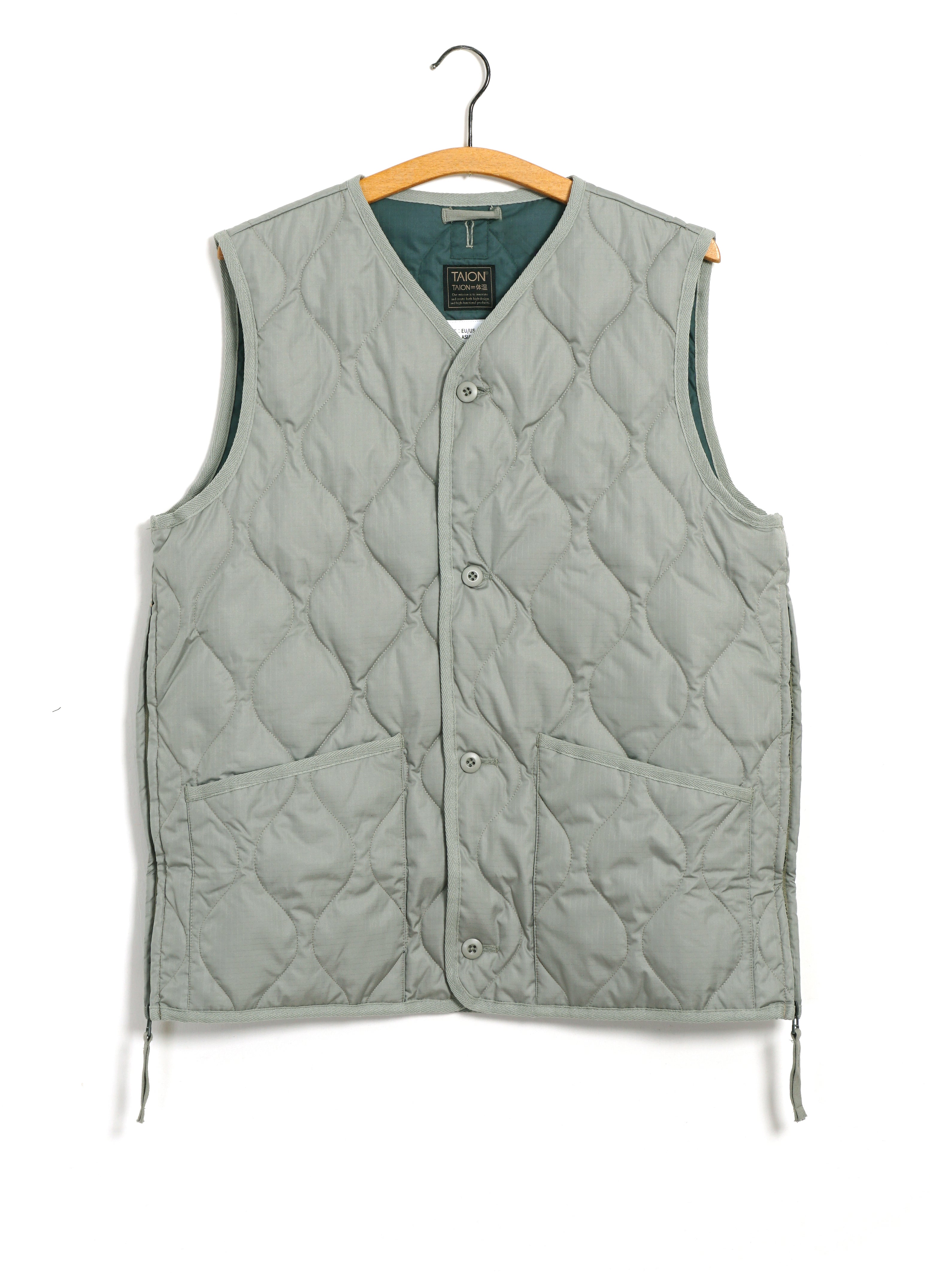 DOWN VEST | Military V-Neck Down Vest | Sage Green | HANSEN Garments