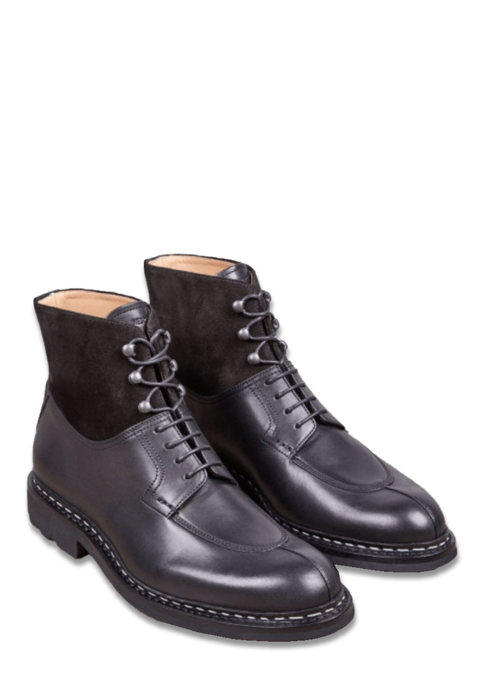 GINKGO | Leather Boot with Suede Collar | Black
