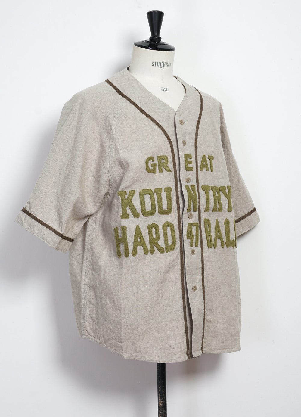 GREAT KOUNTRY | French Linen Baseball Shirt | Beige