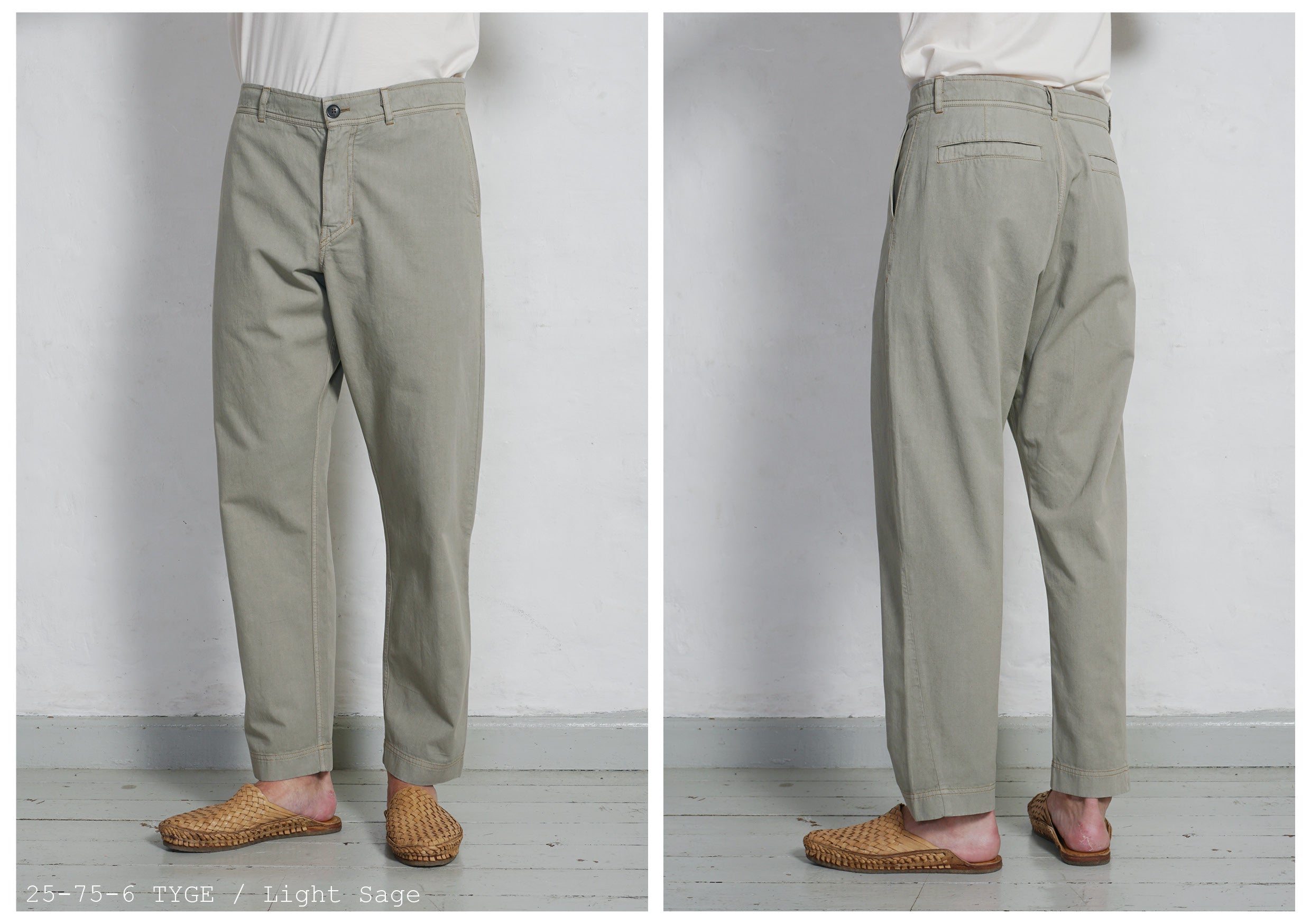 TYGE | Wide Cut Cropped Trousers | Light Sage