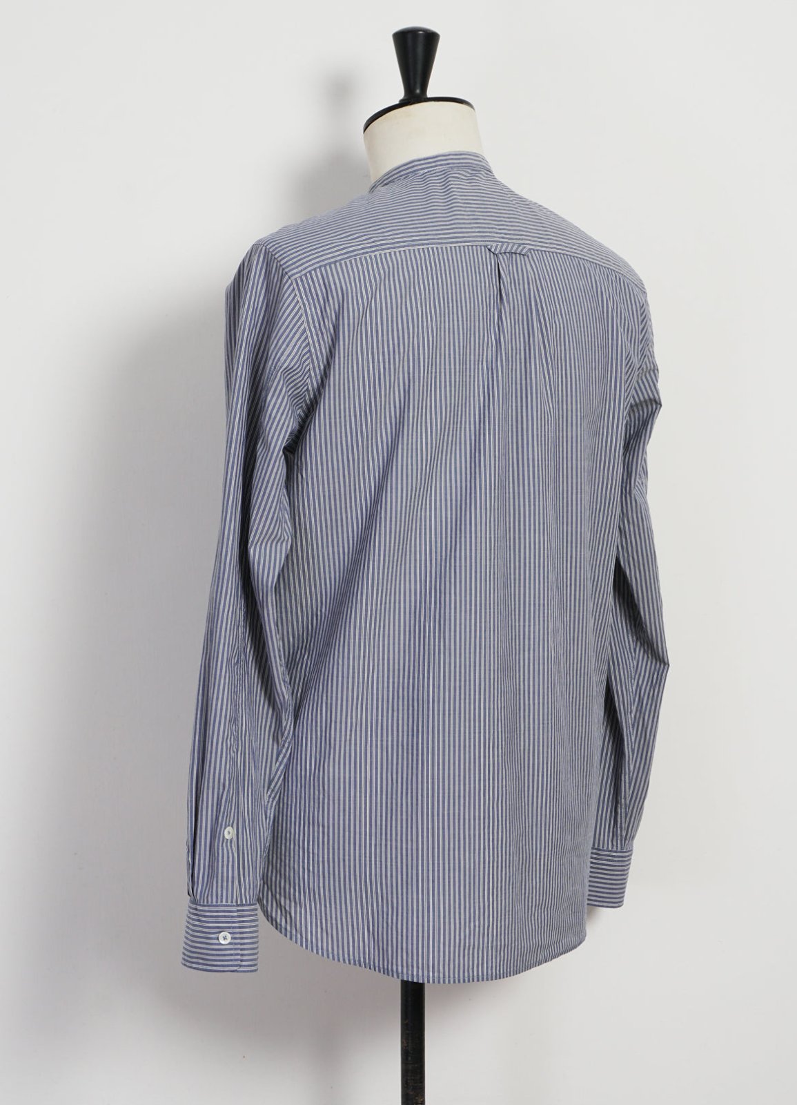 HANSEN GARMENTS - ANTE | Collarless Shirt | Small Blue Stripes - HANSEN Garments