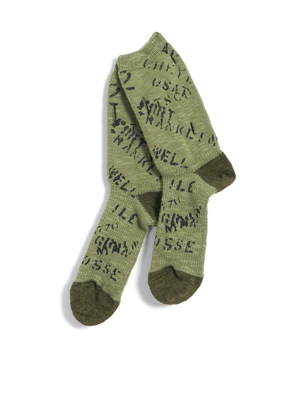 KAPITAL - ARMY | 96 Yarns Graffiti Hole-Punched Socks | Khaki - HANSEN Garments