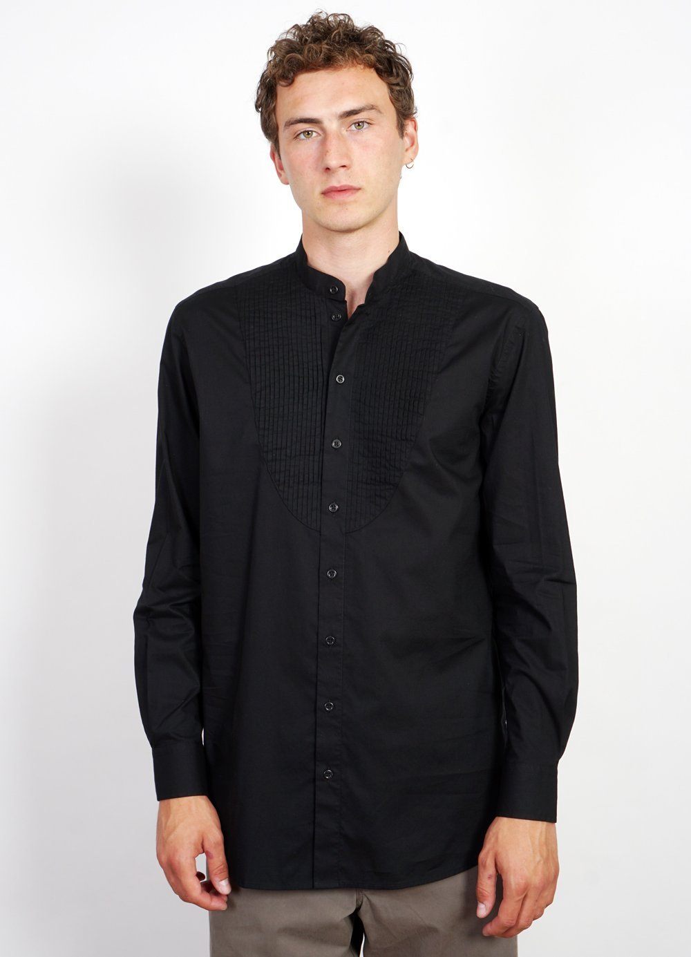BASSE | Pleated Bib Shirt | Black -HANSEN Garments- HANSEN Garments