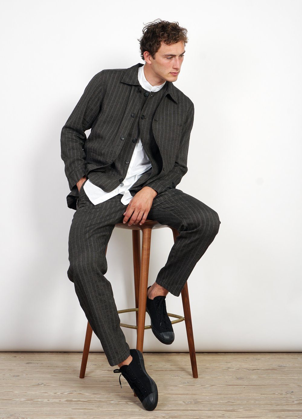 BEN | Crewneck Waistcoat| Taupe Stripes -HANSEN Garments- HANSEN Garments