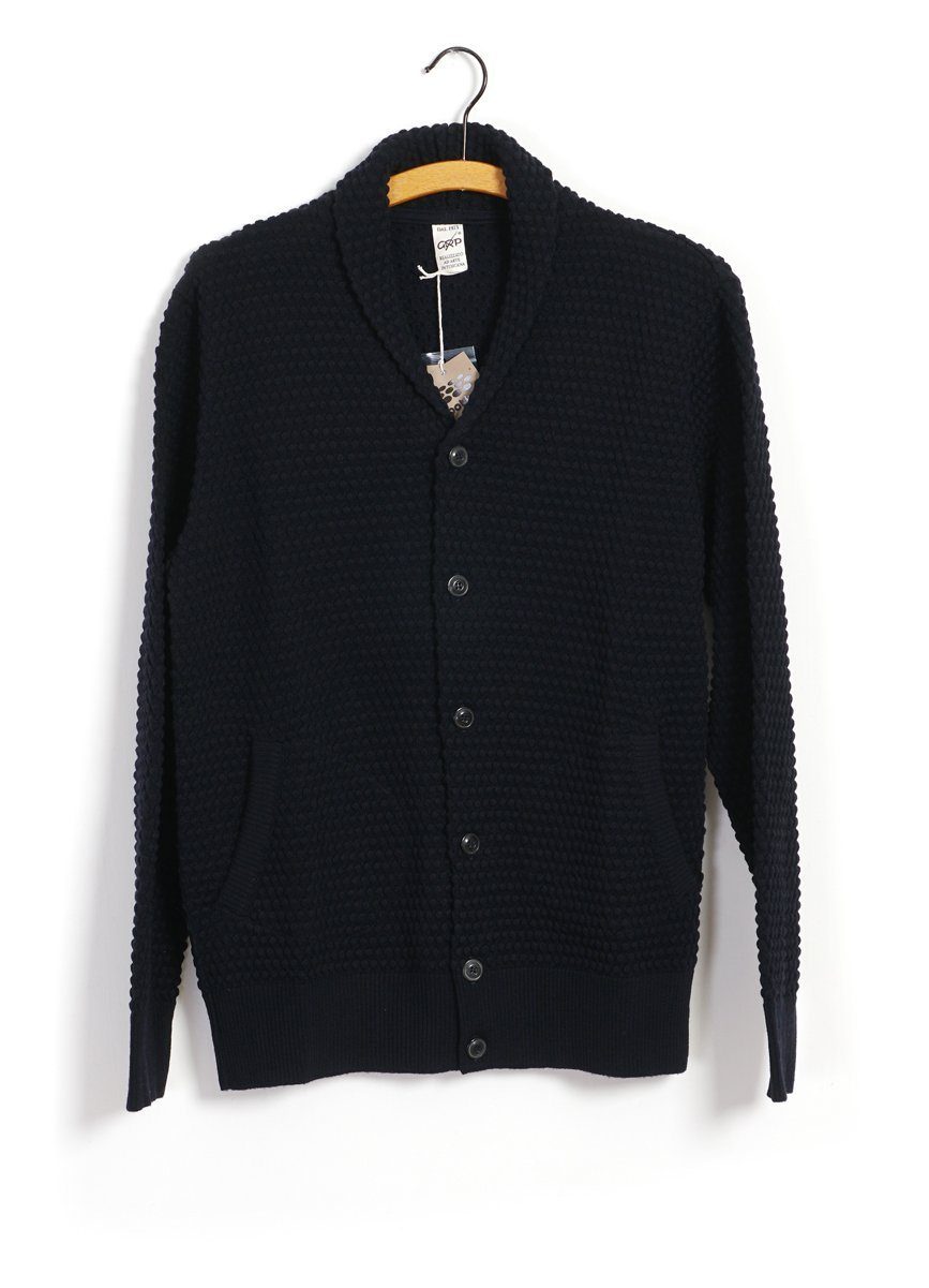 G.R.P - CARDIGAN | Spot Knit with Shawl Collar | Night Blue - HANSEN Garments