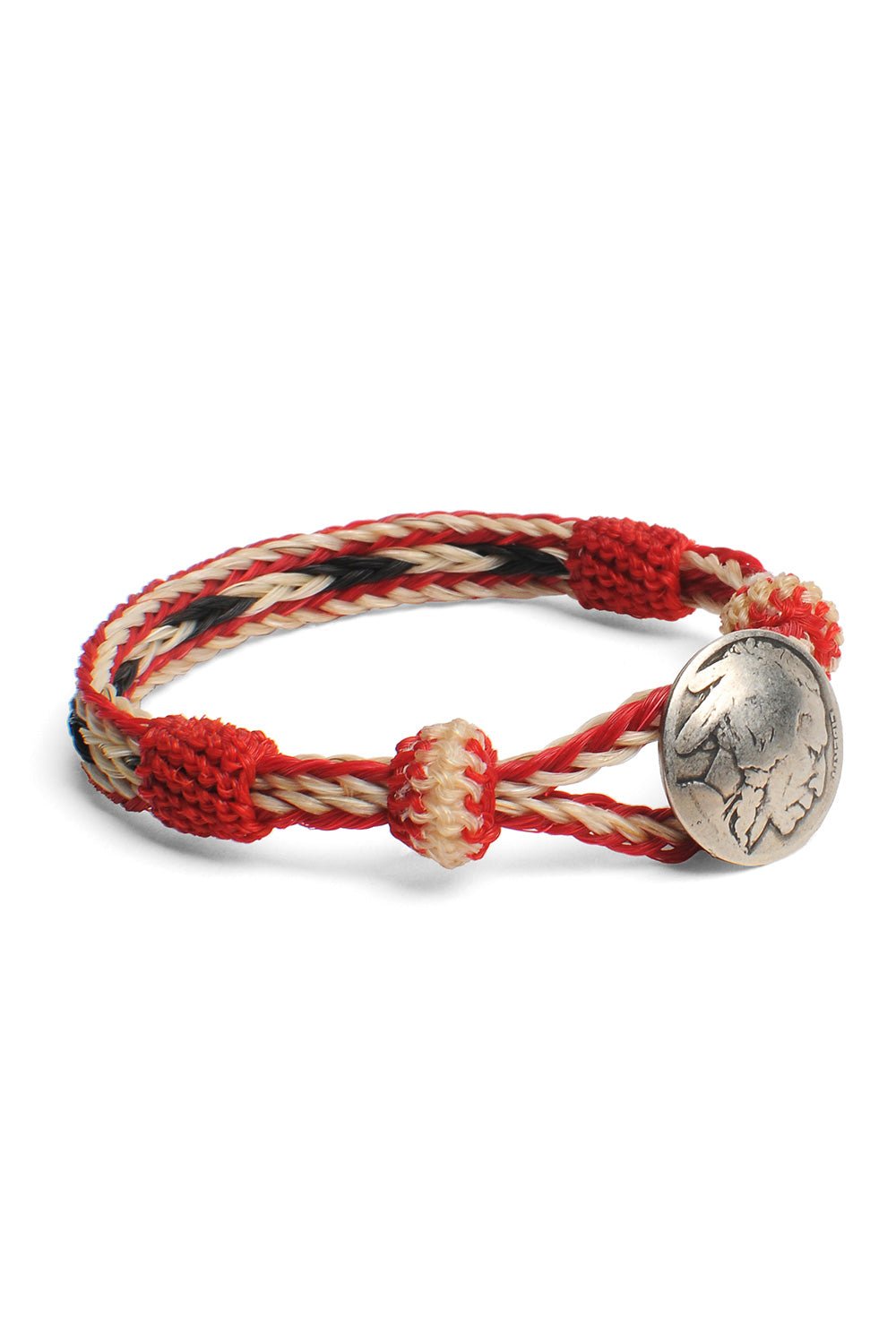 CHAMULA - Concho Bracelet | Hand-woven Horsehair | Red/White - HANSEN Garments