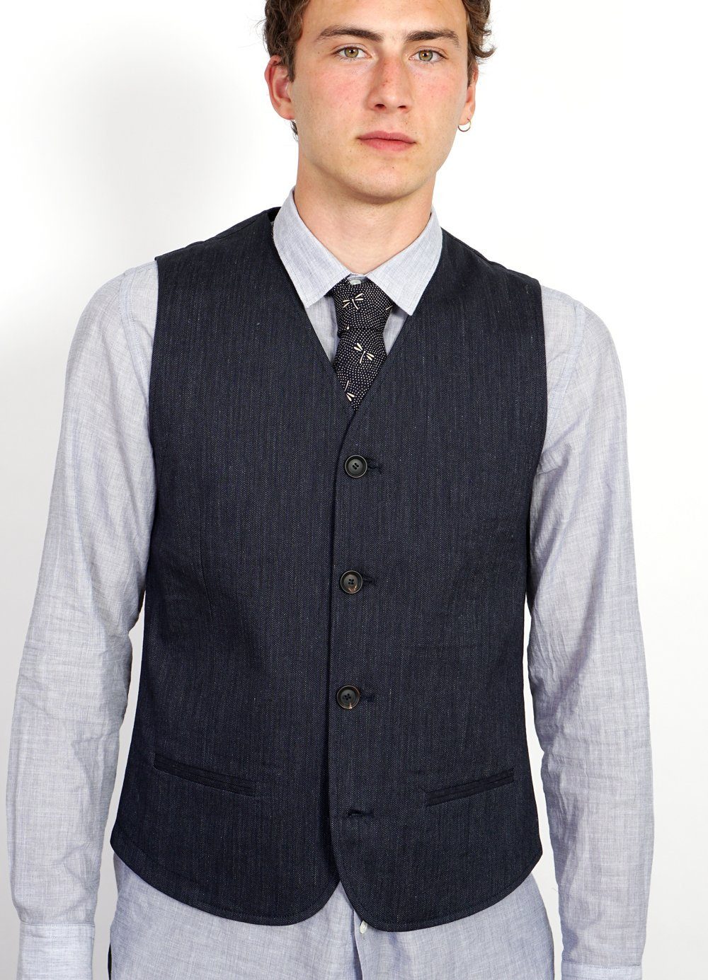 DANIEL | Four Button Waistcoat | Navy Melange -HANSEN Garments- HANSEN Garments