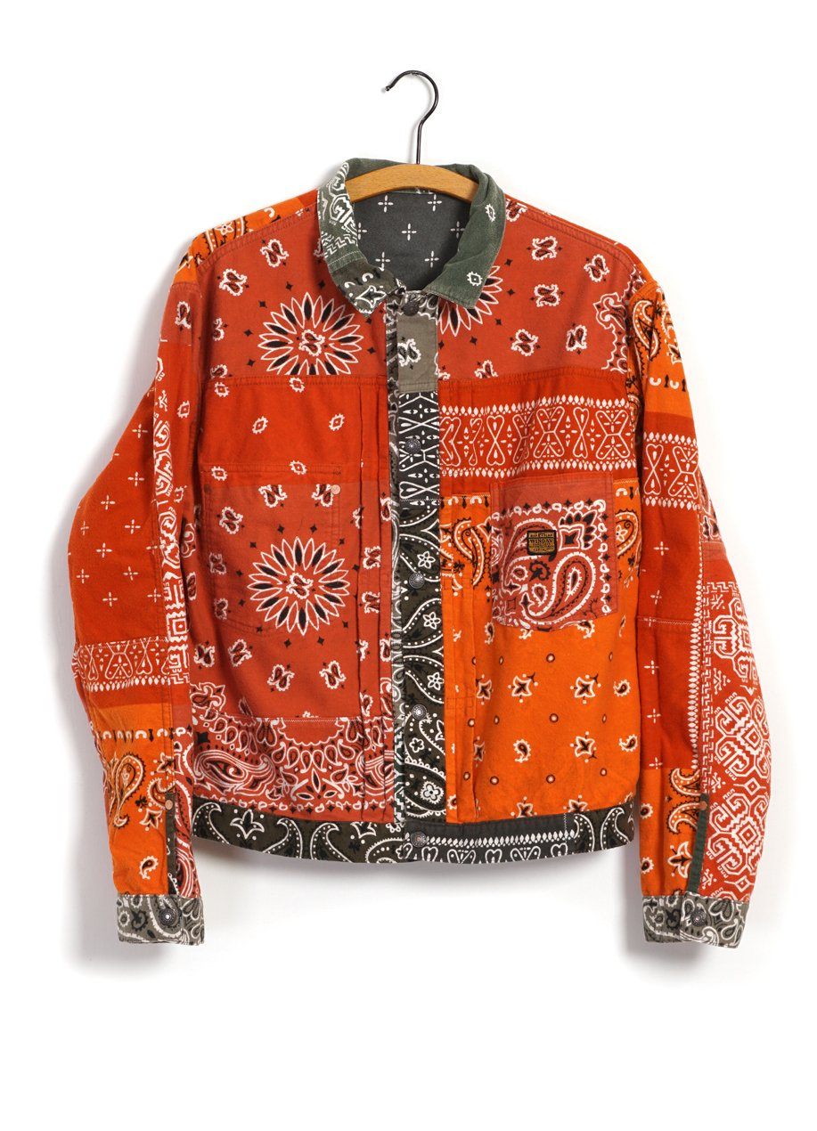 KAPITAL - Flannel 1st | Reversible Bandana Jacket | Khaki x Orange - HANSEN Garments