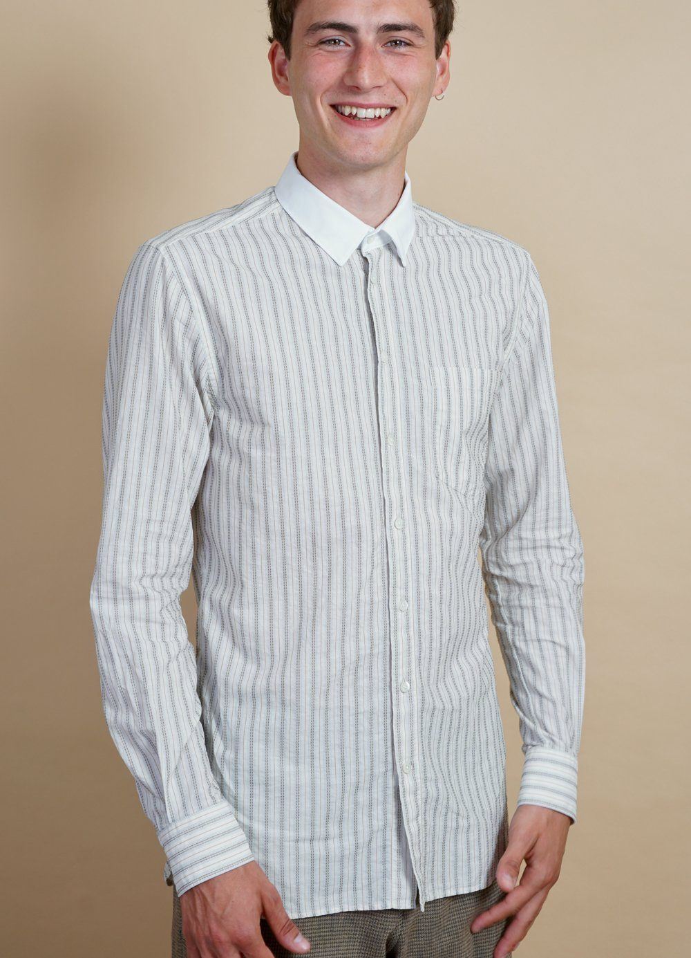 HANSEN GARMENTS - HAAKON | White Collar Striped Shirt | Jacquard - HANSEN Garments