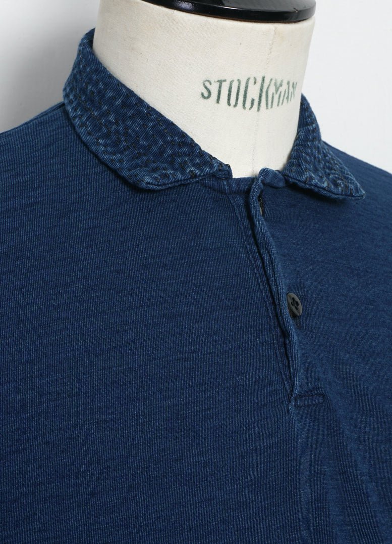 KAPITAL - INDIGO | Jersey Sashiko Polo Shirt | Indigo - HANSEN Garments