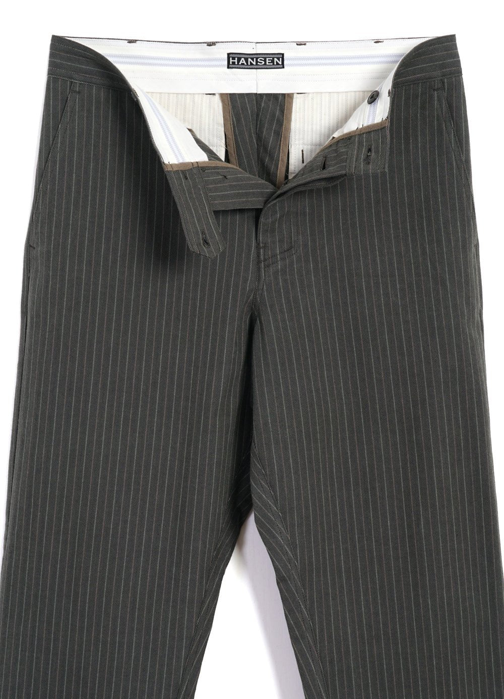 HANSEN GARMENTS - KIAN | Cinch Back Wide Trousers | Khaki Pin - HANSEN Garments