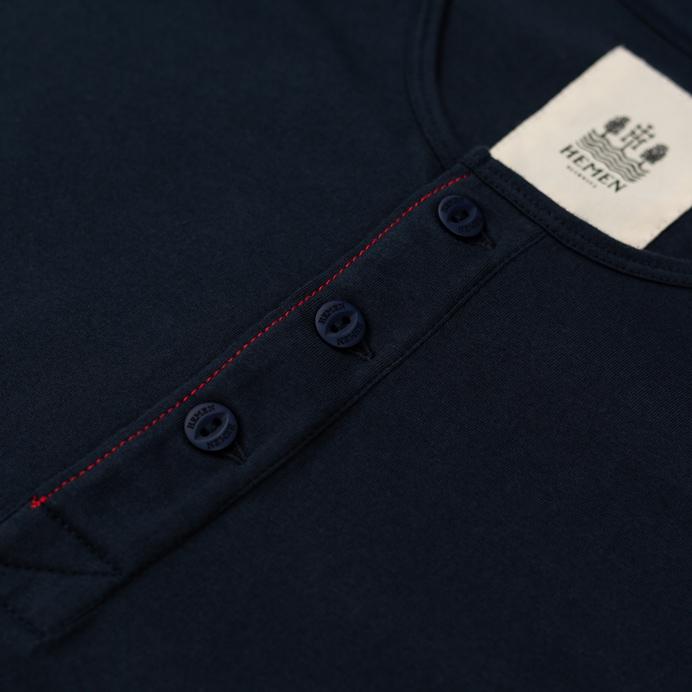 HEMEN BIARRITZ - NIKO | Organic Long Sleeve Henley | Deep Marine - HANSEN Garments