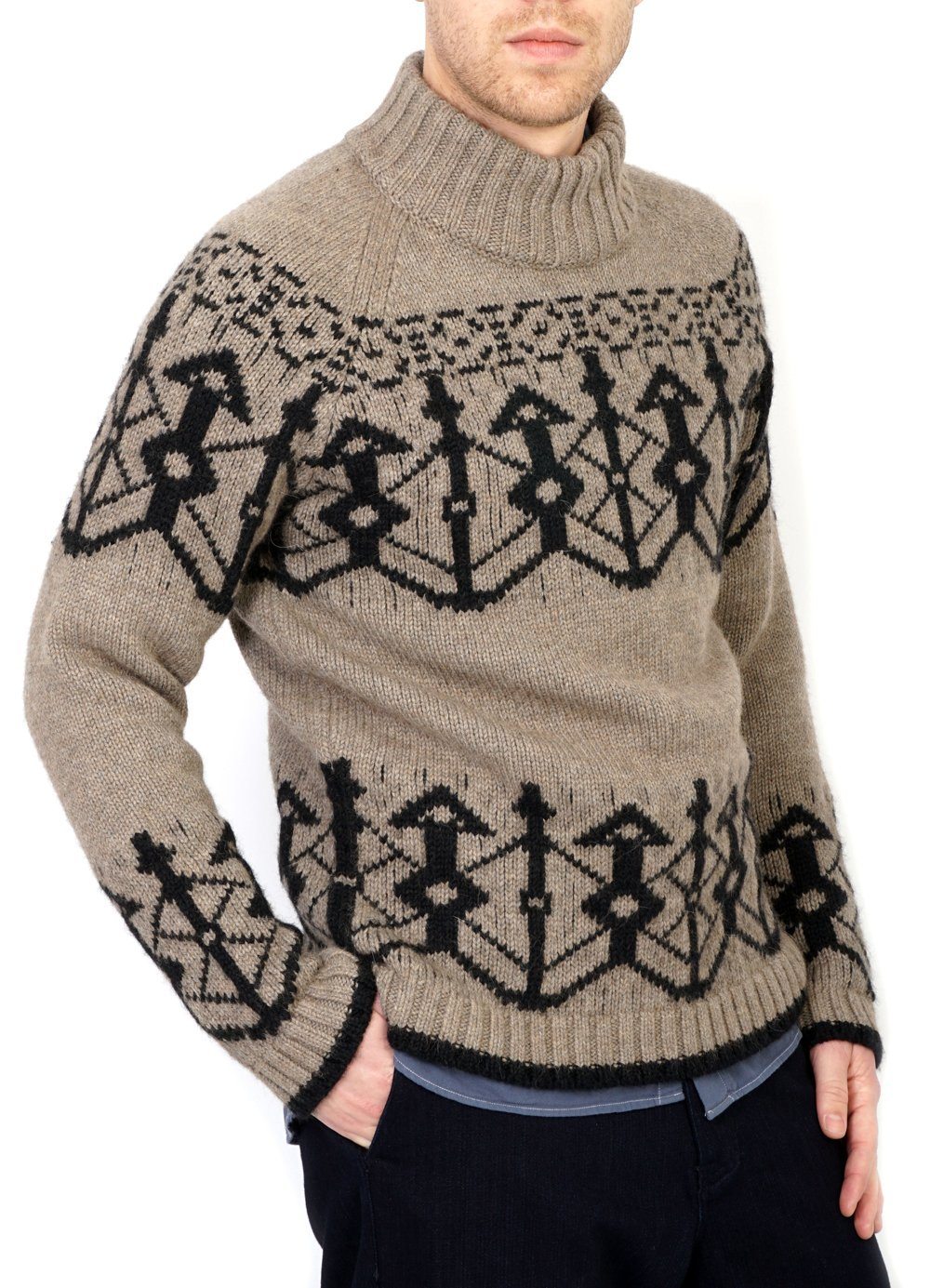 NORMANN | Pattern Knit Sweater | Stone/Coal | €400 -HANSEN Garments- HANSEN Garments