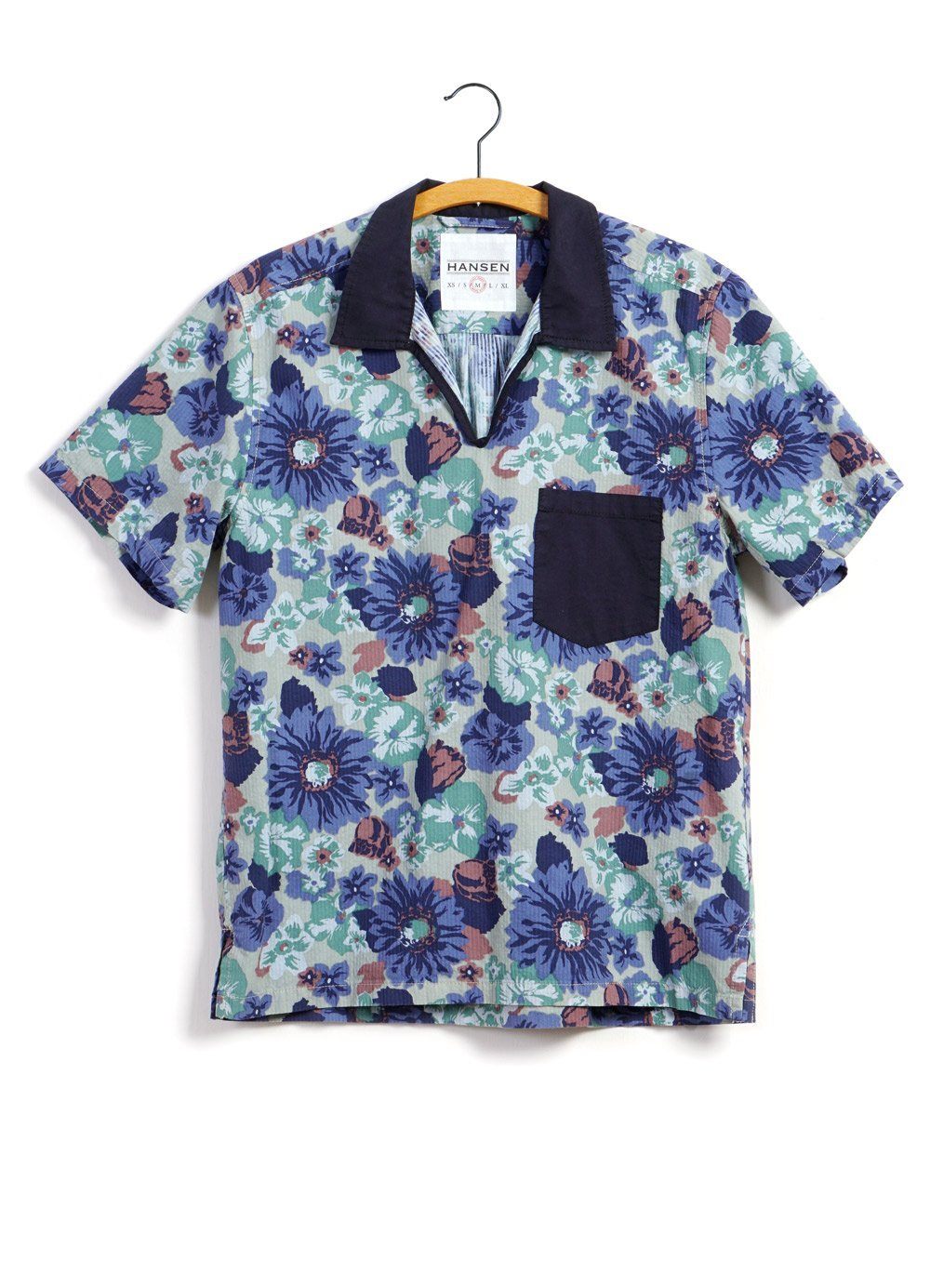 PHILLIP | Short Sleeve Pull-On Shirt | Flower/Navy -HANSEN Garments- HANSEN Garments