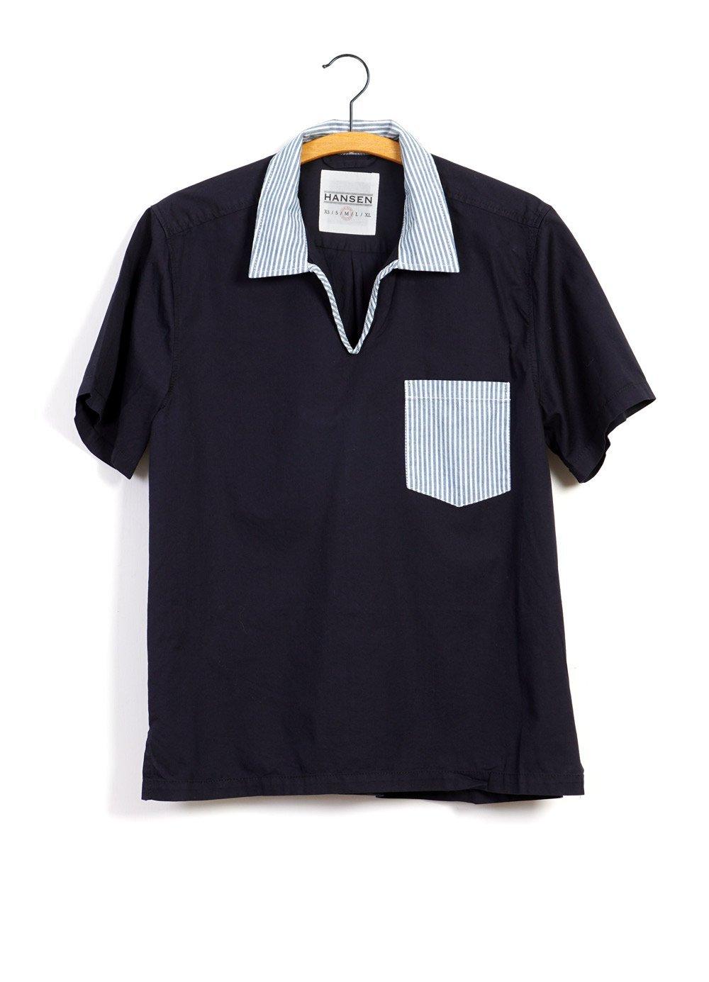 PHILLIP | Short Sleeve Pull-On Shirt | Navy/Stripe -HANSEN Garments- HANSEN Garments