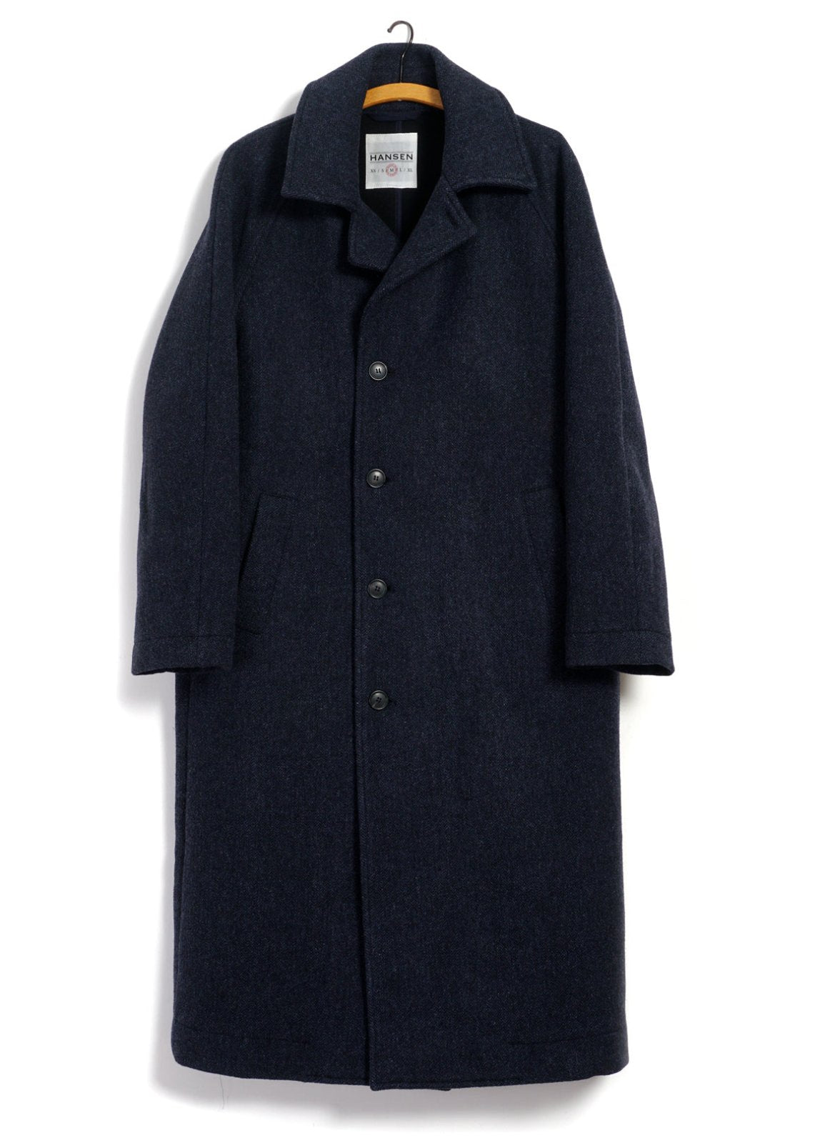 HANSEN GARMENTS - SIGFRED | Long Double Face Wool Coat | Blue Herringbone - HANSEN Garments