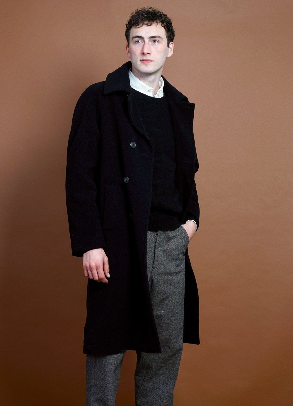SIGURD, Long Lined Wool Coat, Black