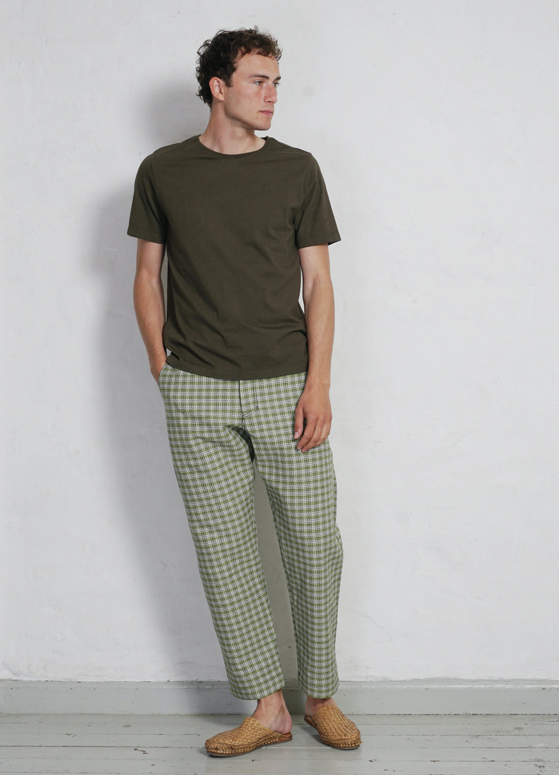 TYGE | Wide Cut Cropped Trousers | Sashiko Green | HANSEN Garments