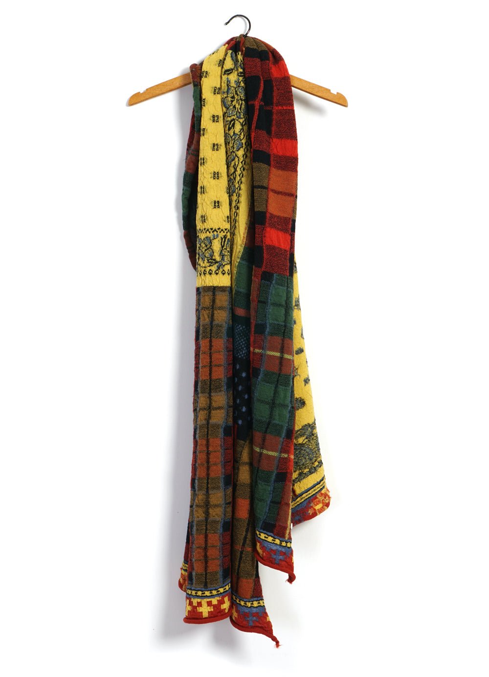 KAPITAL - TARTAN CHECK BANDANA PATCH | Compressed Wool Scarf | Yellow/Red - HANSEN Garments