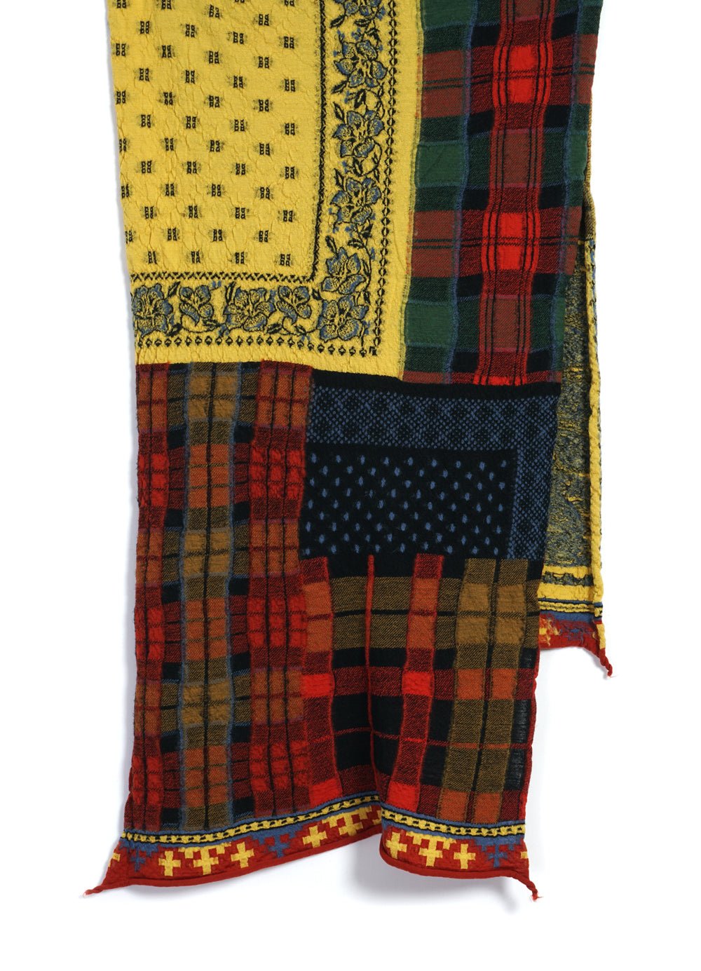 KAPITAL - TARTAN CHECK BANDANA PATCH | Compressed Wool Scarf | Yellow/Red - HANSEN Garments