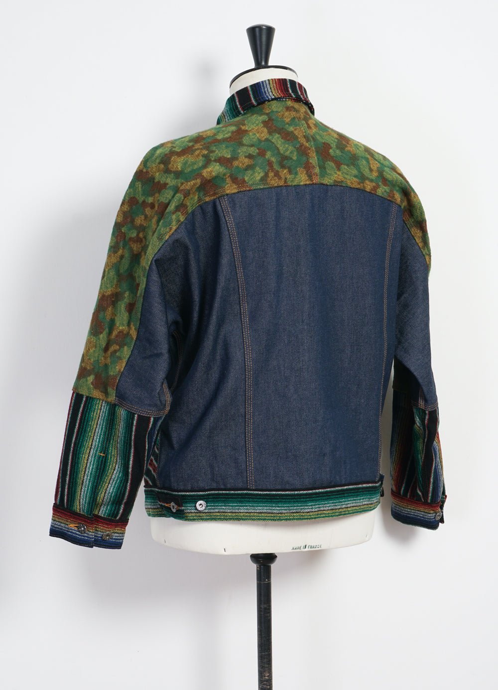MONITALY - TRIPLE FABRIC JACKET | Asian Knot Denim Jacket | Jacquard Camo/Wool Flannel Sarape/Indigo Denim - HANSEN Garments