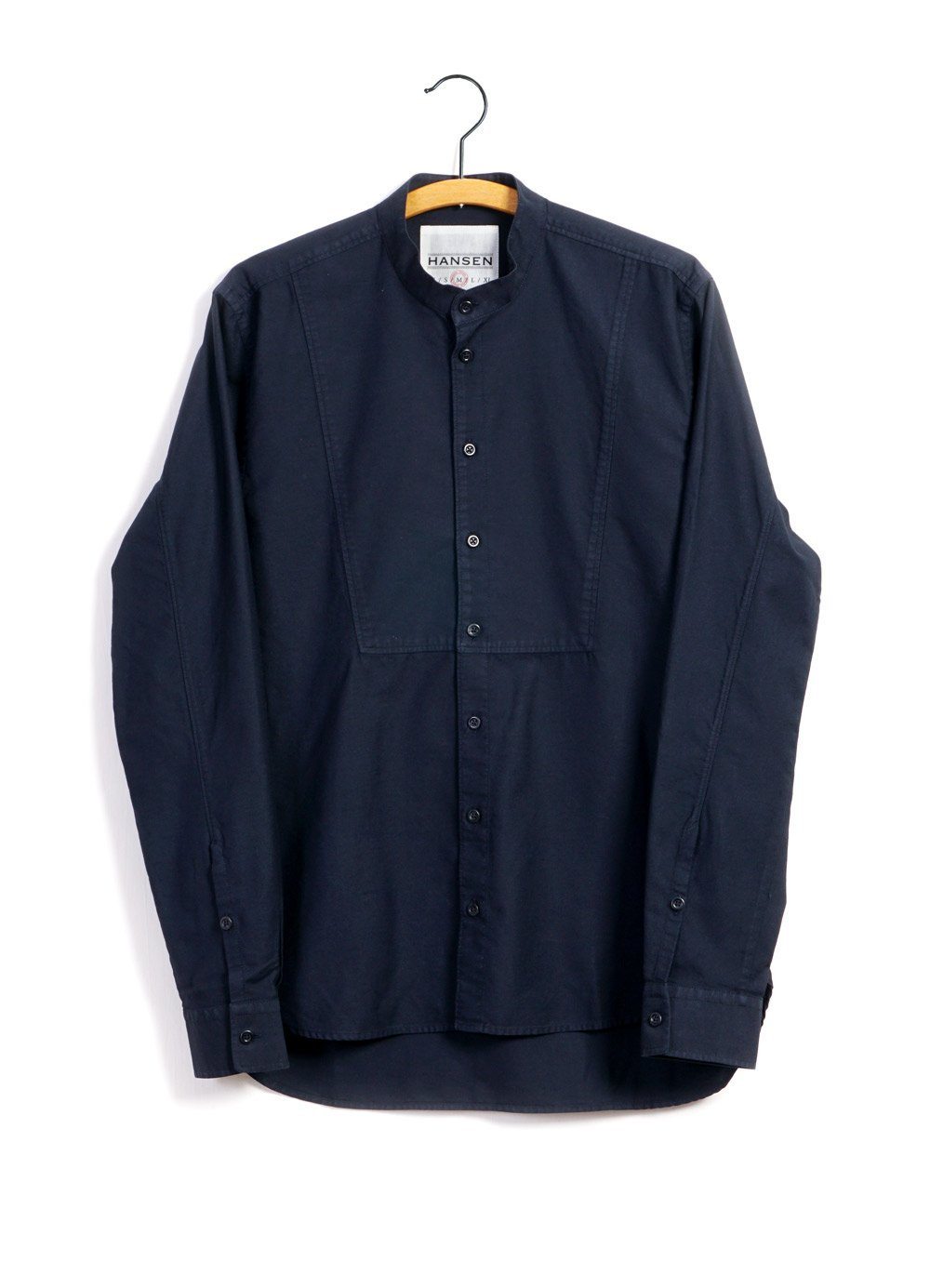 HANSEN Garments - VALMAR | Collarless Bib Shirt | Navy - HANSEN Garments