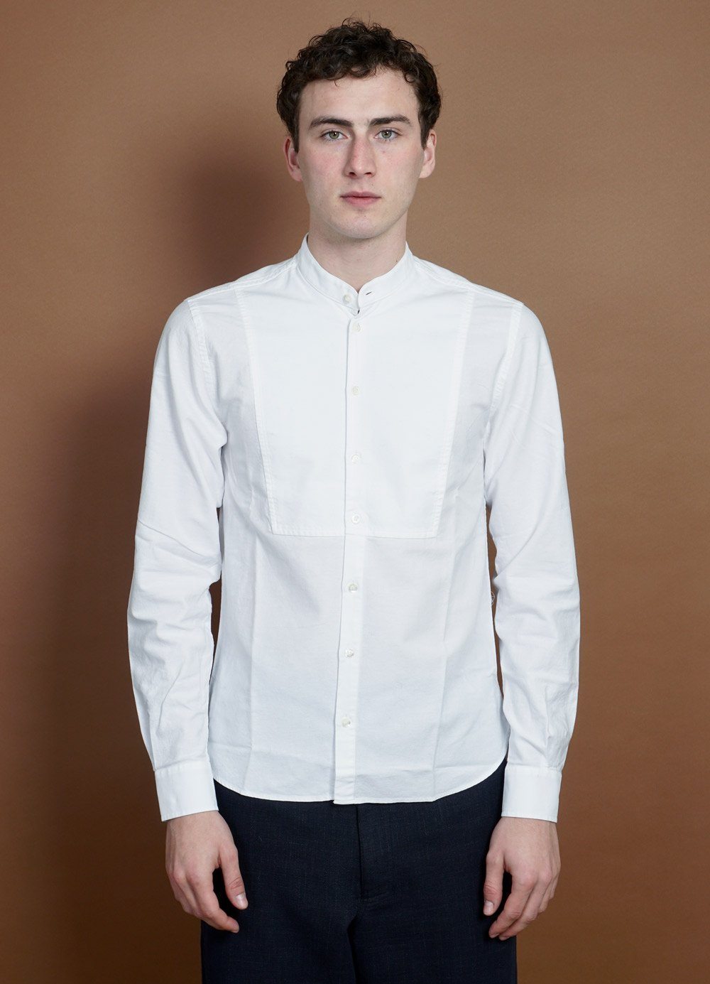 HANSEN Garments - VALMAR | Collarless Bib Shirt | White - HANSEN Garments